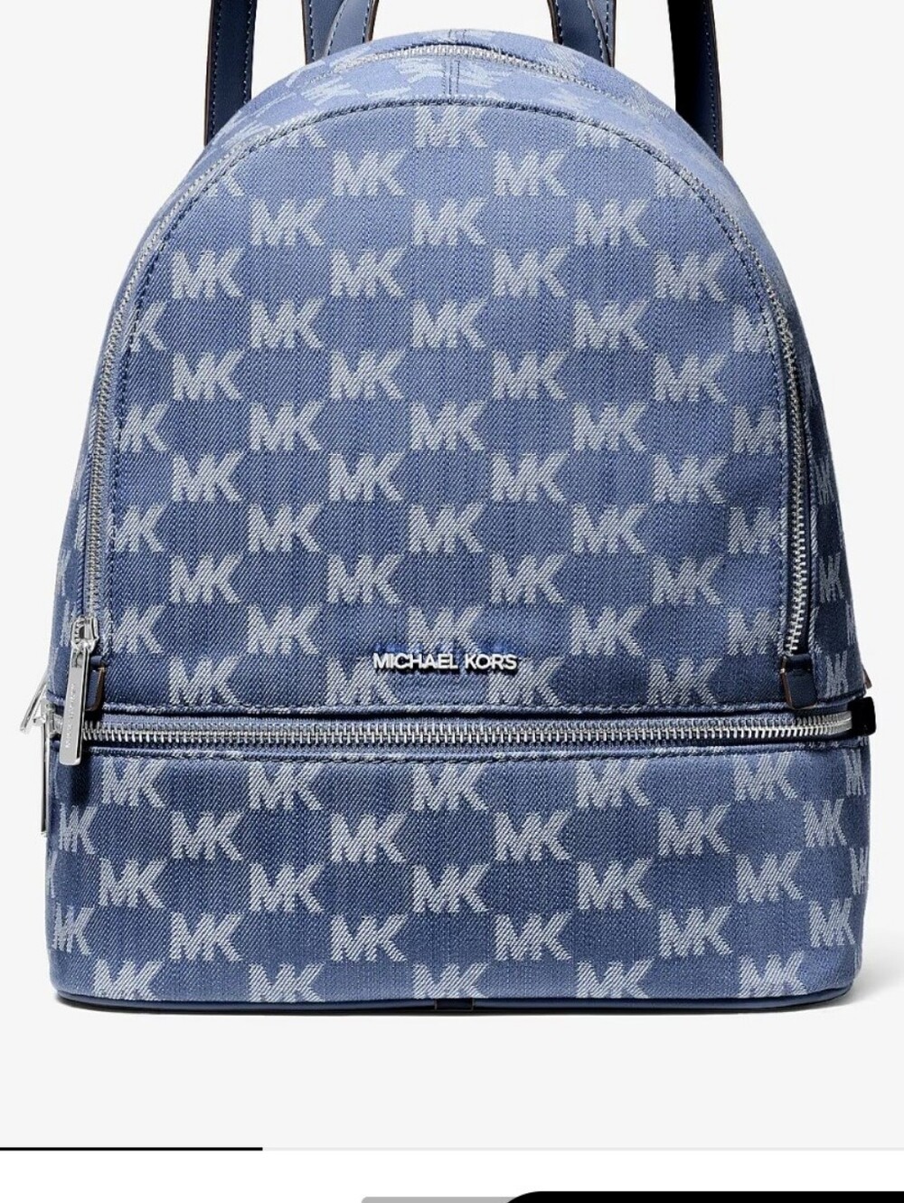 NWT Michael Kors Rhea Medium Logo Jacquard Denim Backpack